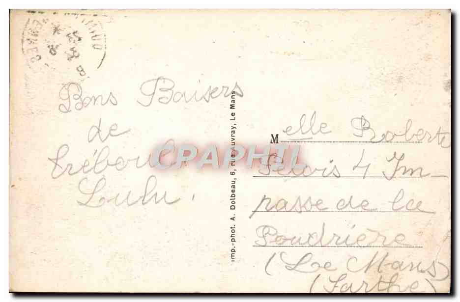 CPA Treboul Colonie de Vacances de la Ville Du Mans La plage de Treboul et l'ile Tristan Cachet Quimper a Rennes  — Rückseite