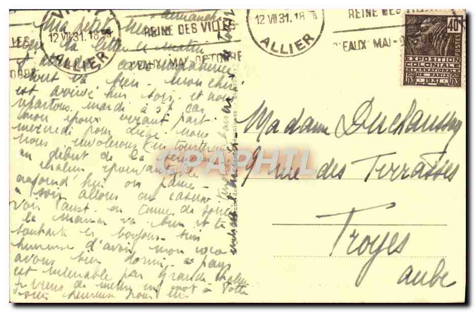 Vichy - Dans les Nouveaux Parcs - Peupliers Géants — Fassier - Aux Quatre Chemins — Verso