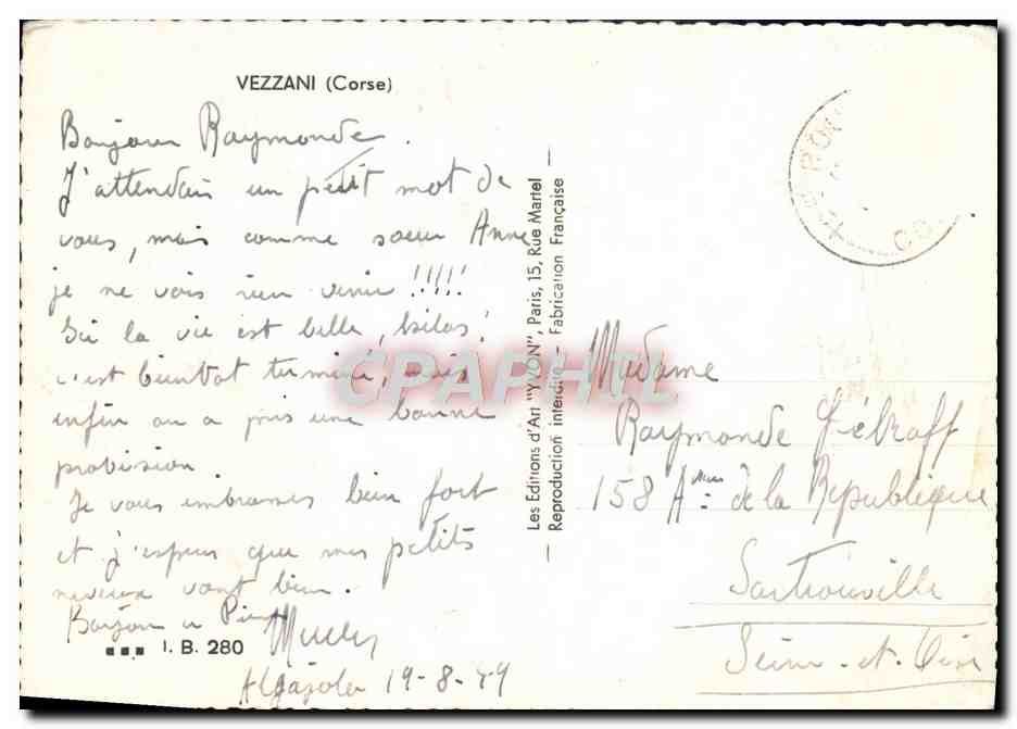Vezzani (Corse) — vue du village avec église et habitants — Les Éditions d'Art 'YVO N°' Paris — Reverso