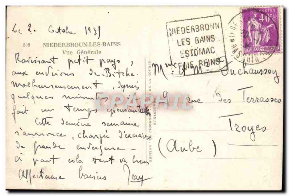 CPA Niederbroun Les Bains Vue Generale — Rückseite
