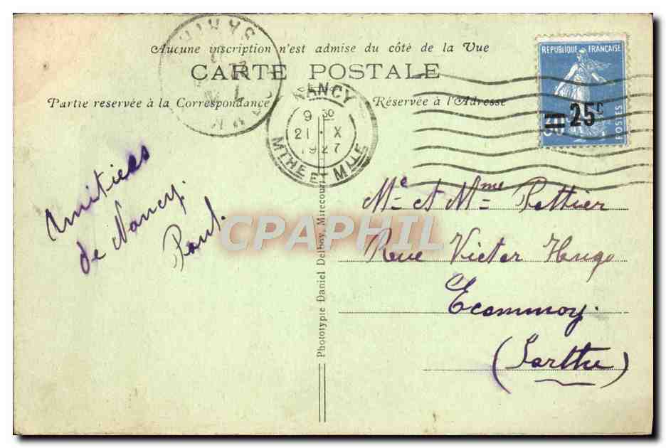 CPA Nancy Hemicycle De La Carriere — Verso