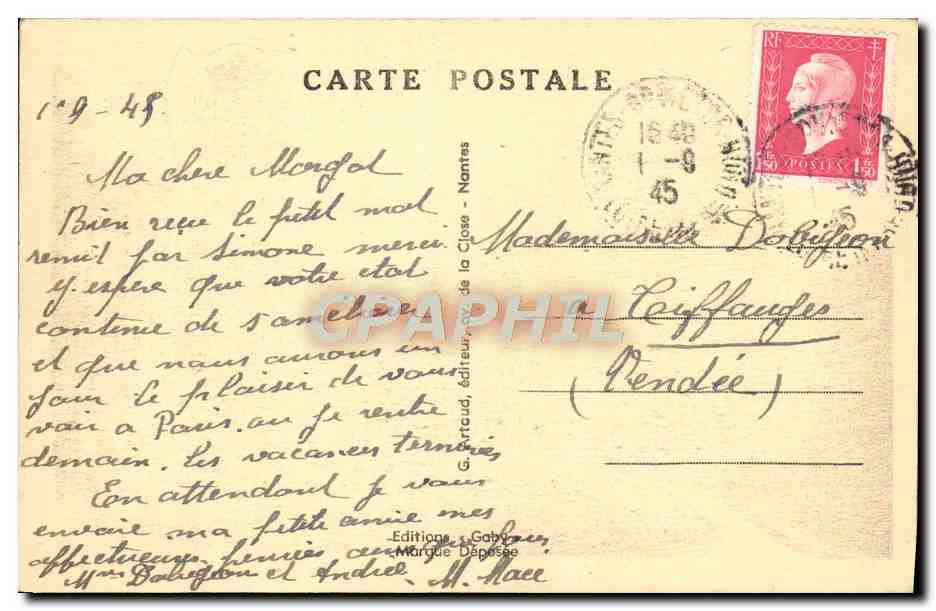 CPA Nantes Les Douves Et Les 3 tours du chateau de la Duchesse Anne — Rückseite