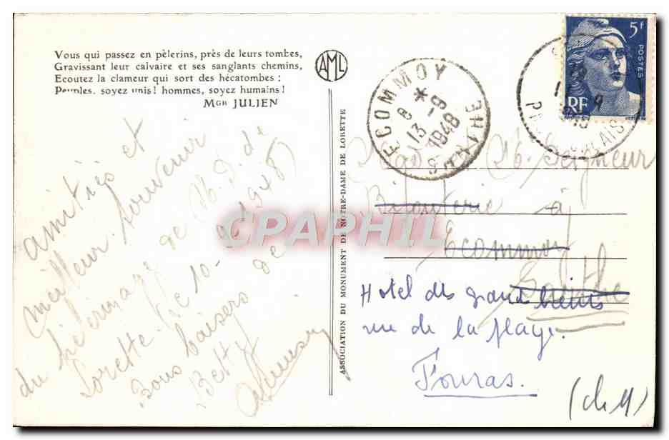 CPA Notre Dame De Lorette La Tour Et La Chapelle — Rückseite
