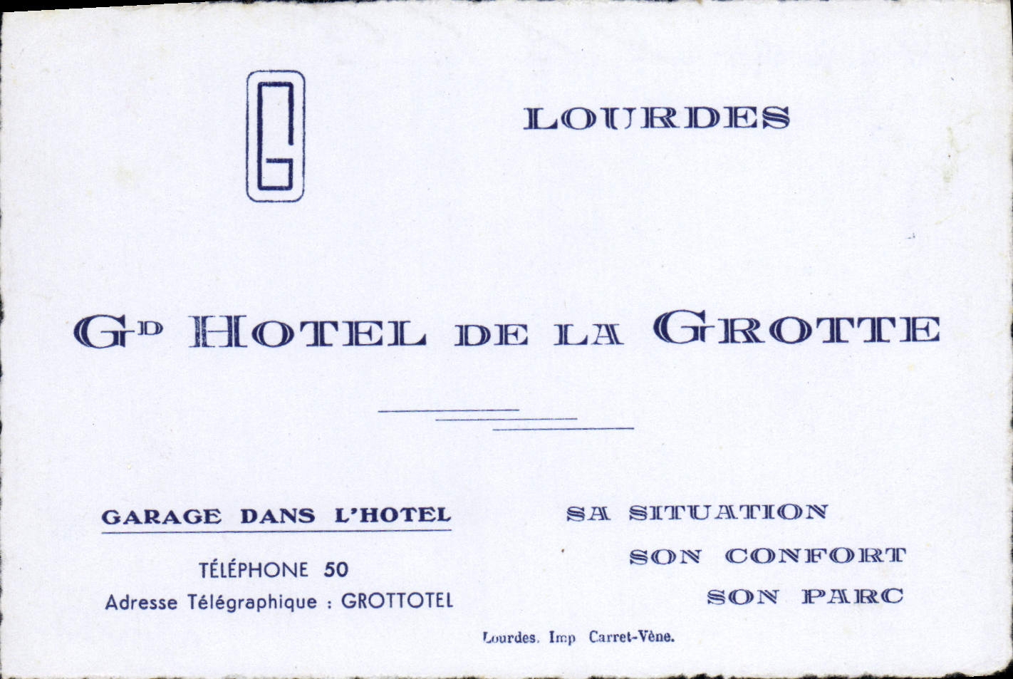 Carte de visite Lourdes Grand hotel de la grotte 