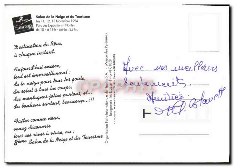 CPM Nantes Parc Des Expositions La Beaujoire 1994 — Verso