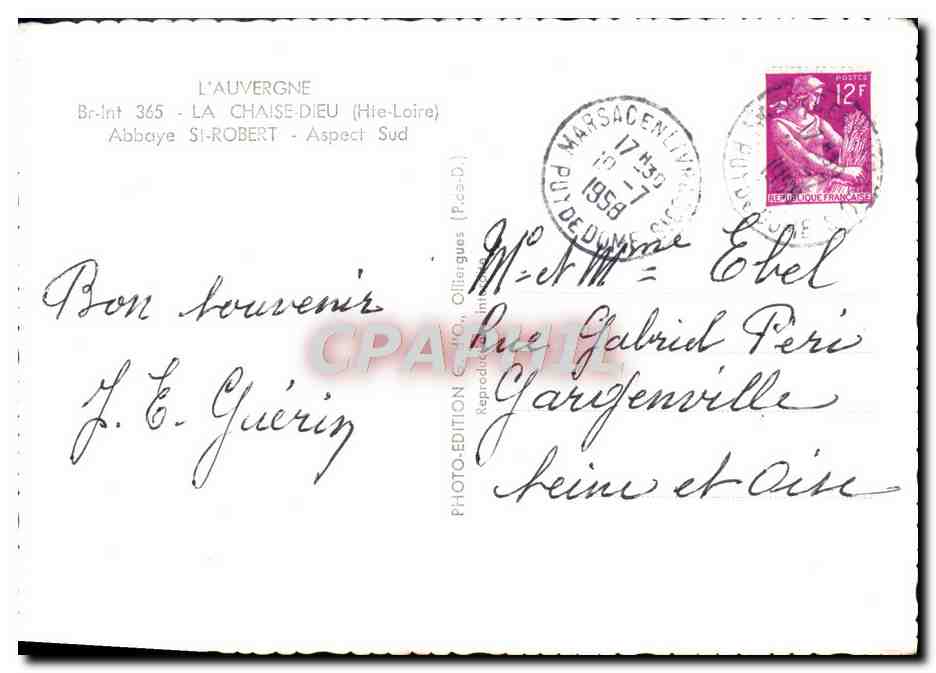 CPM I'Auvergne La Chaise Dieu Abbaye St Robert Aspect Sud  — Rückseite