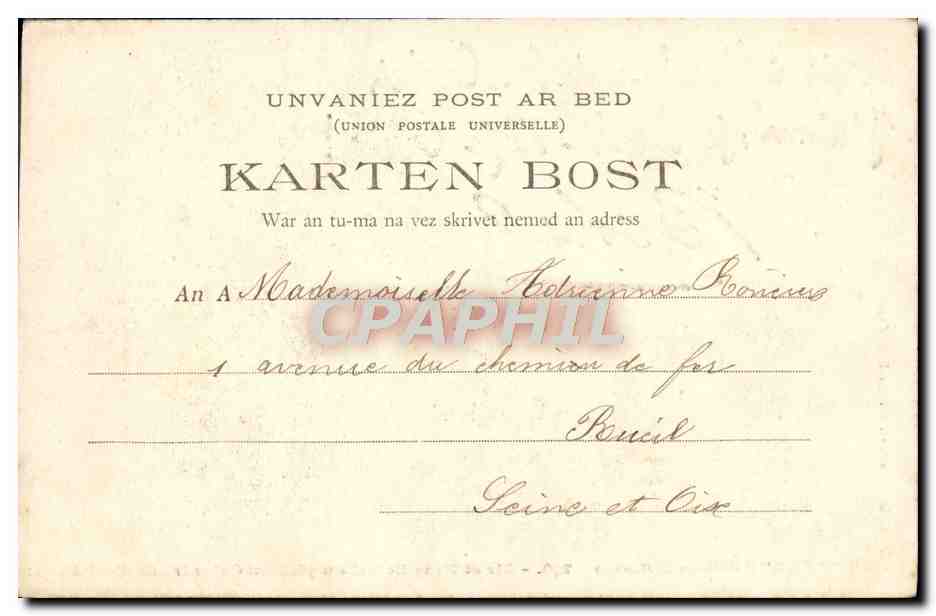 CPA Bretagne Mr Et Botrel Au Pied Du Calvaire De Port Blanc Folklore — Verso