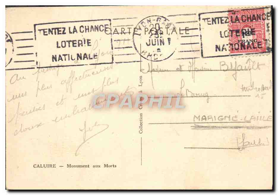 Caluire — Monument aux Morts — unknown publisher, series number not visible — Back