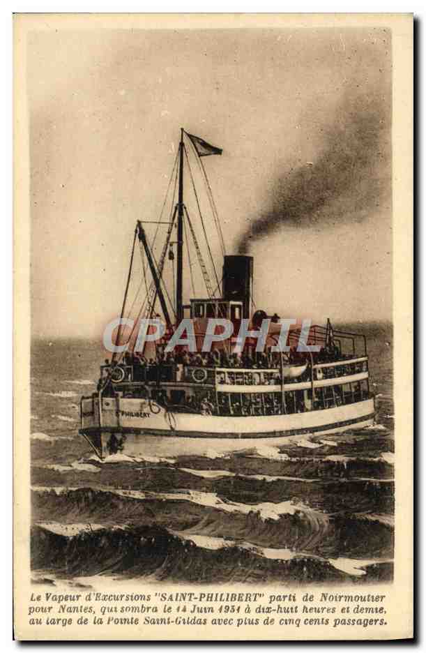 Vapeur d'Excursions "SAINT-PHILIBERT" — départ de Noirmoutier pour Nantes — G. Aviaud, éditeur, Noirmoutier