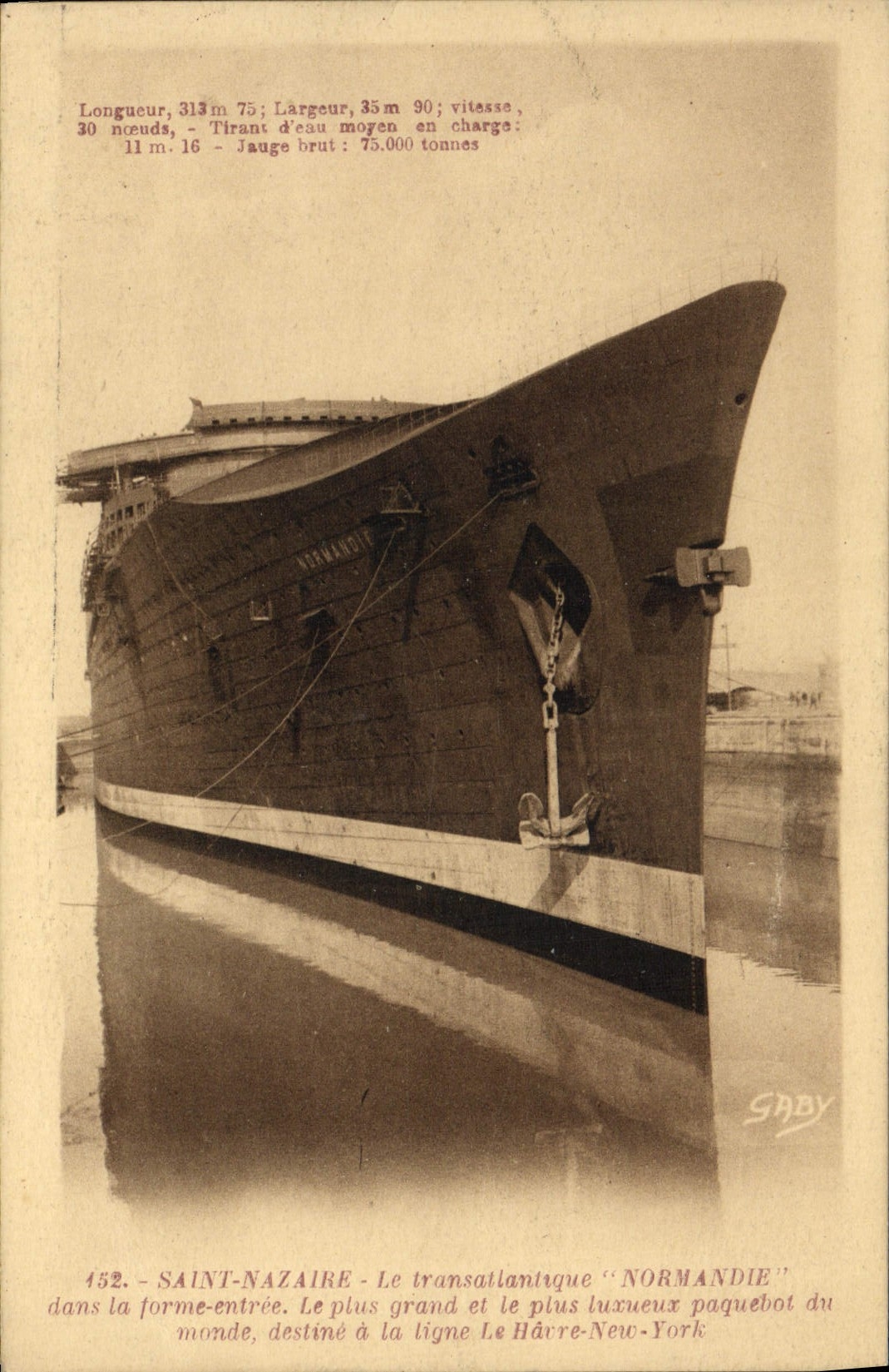 Le transatlantique "NORMANDIE" — Saint-Nazaire — Éditeur Gaby, Nantes, n°452