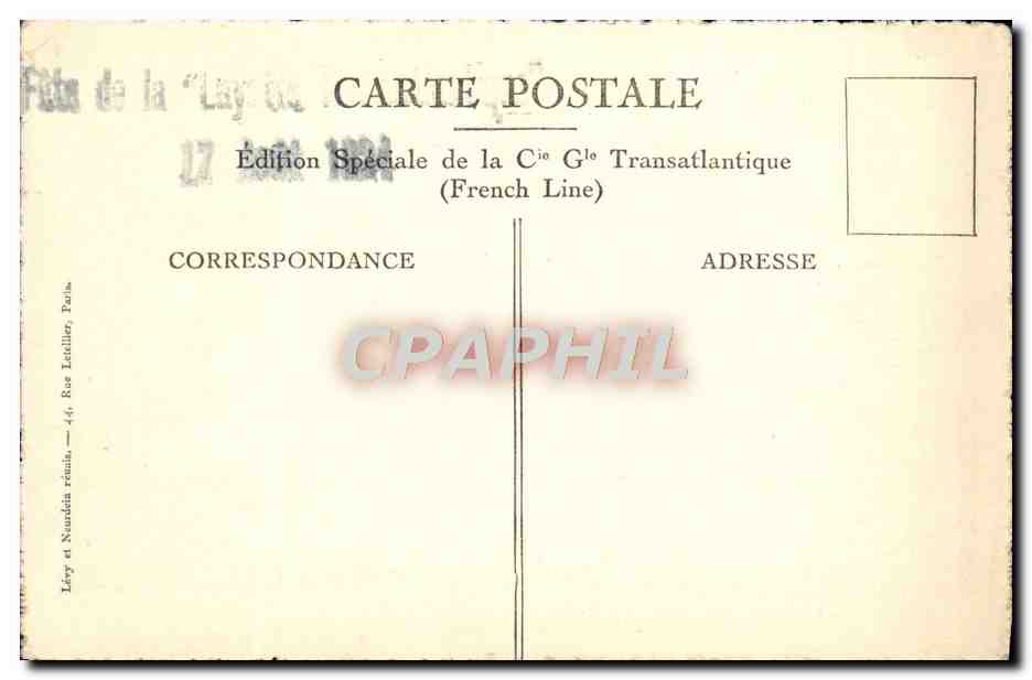 Paquebot "CUBA" — Le Café-Terrasse — Café — Édition Spéciale de la Cie Gie Transatlantique (French Line) — Verso