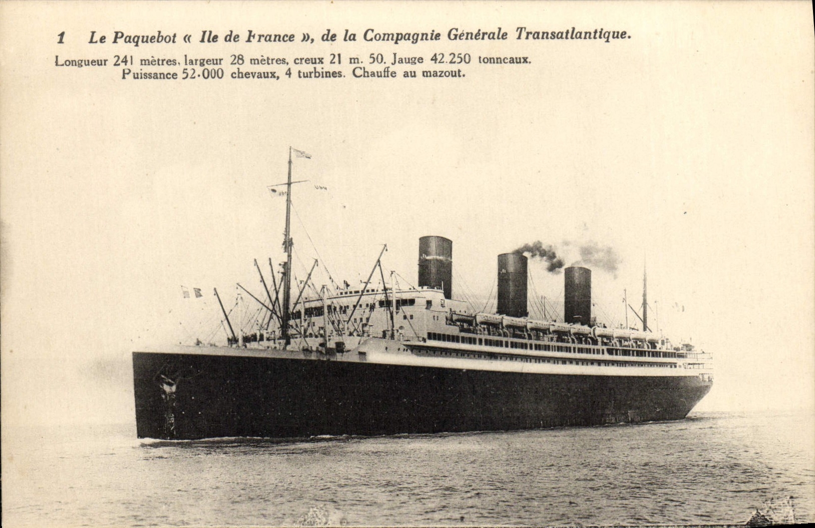 CPA Le Paquebot Ile de France De la Cie Generale Transatlantique Bateau