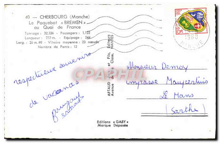 Le paquebot « Bremen » — Cherbourg (Manche) — Éditions Gaby — Rückseite
