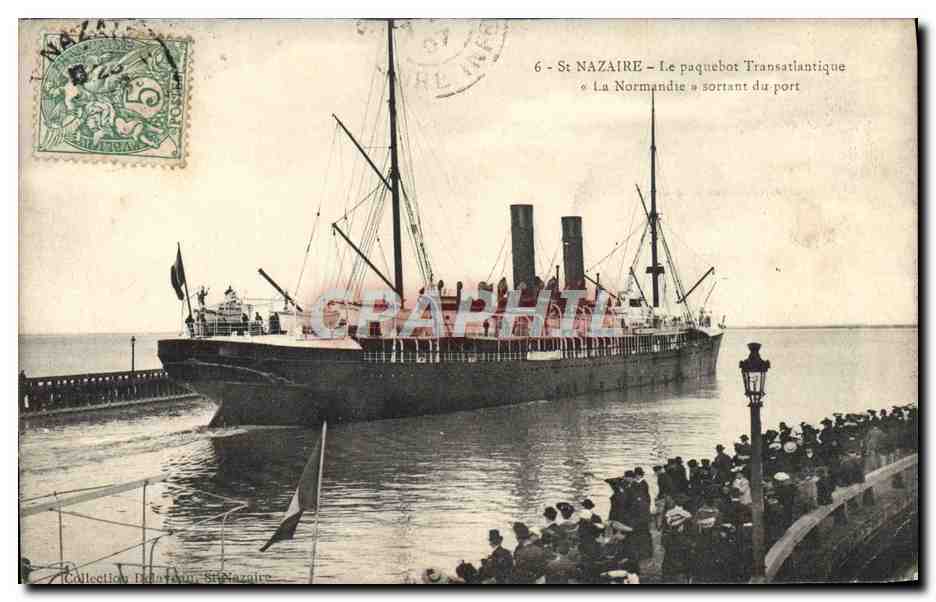 St NAZAIRE — Le paquebot Transatlantique « La Normandie » sortant du port — Collection Delafon StNazaire