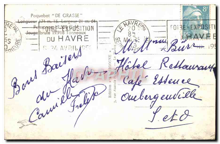 CPA De Grasse Cie Generale Transatlantique Bateau  — Verso