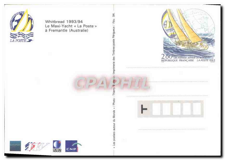 CPM Whitbread 1993 1994 Le Maxi Yacht La Poste a Fremantle Australie  — Rückseite