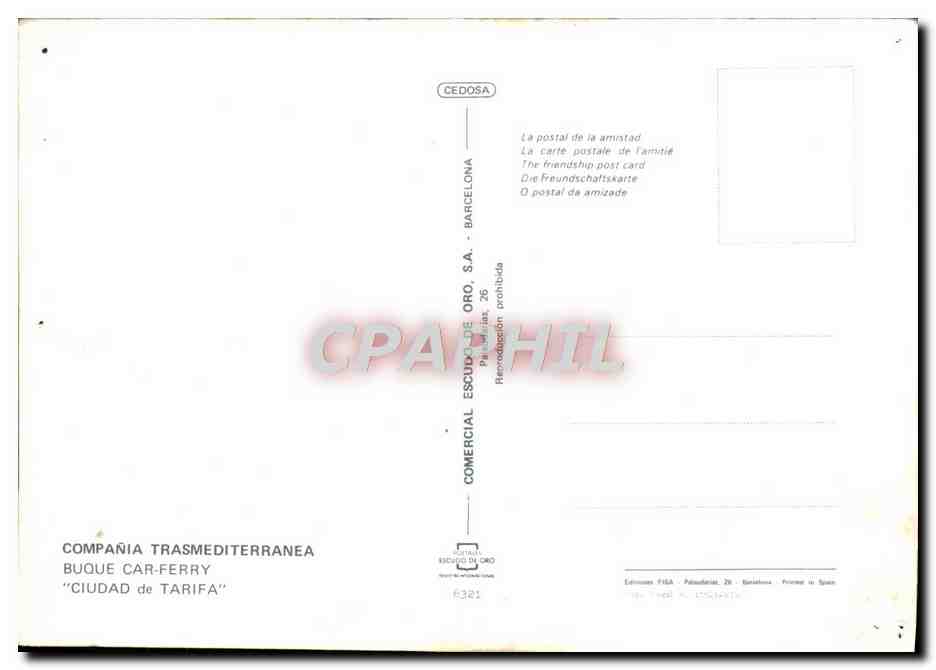 CPM Compani Trasditerranea Buque Cap Ferry Ciudad de Tarifa Bateau — Back