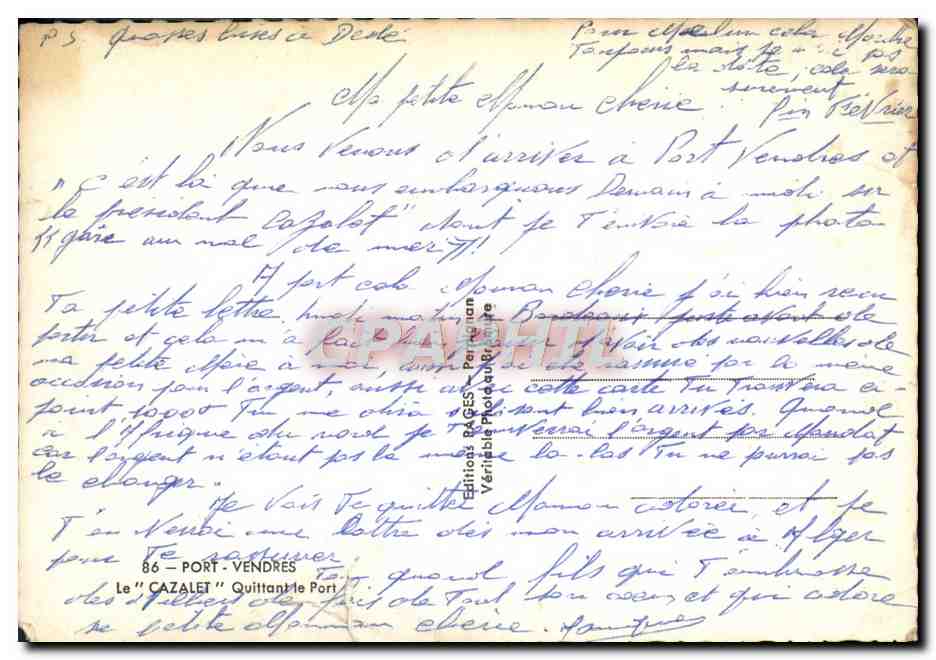 CPM Port Vendres Le Cazalet Quittant le Port Bateau — Verso