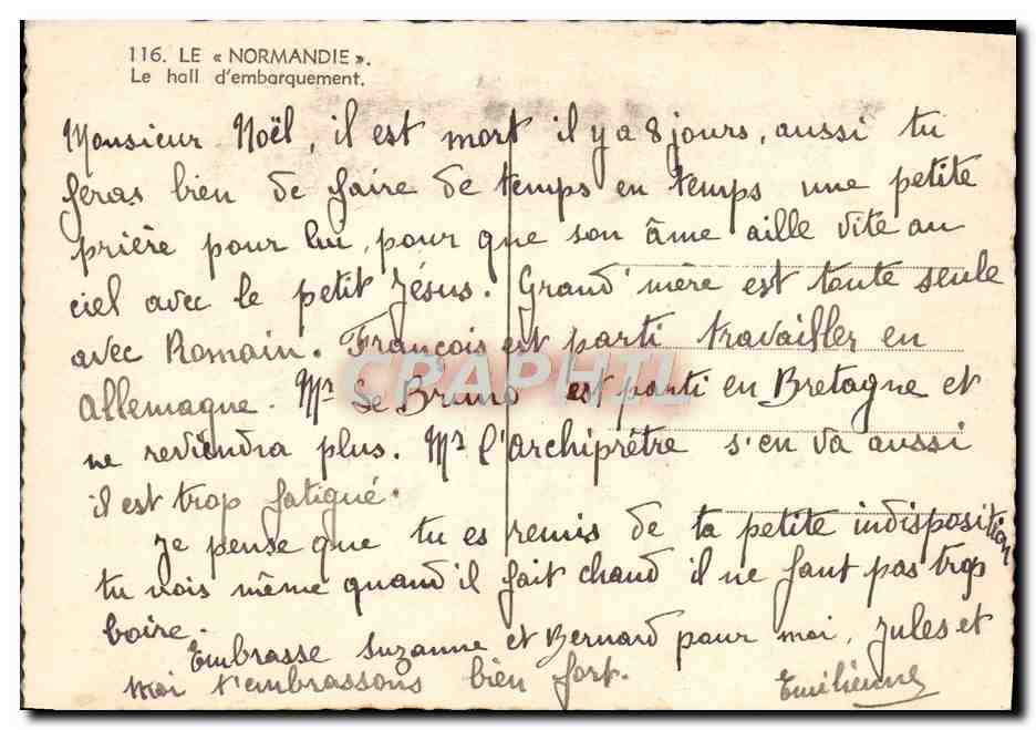 CPM Le Normandie Le hall d'embarquement Paquebot Bateau — Verso