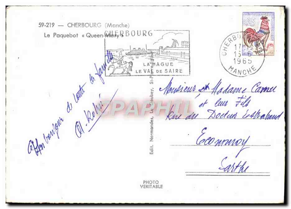 CPM Cherbourg Le paquebot Queen Mary Bateau — Verso