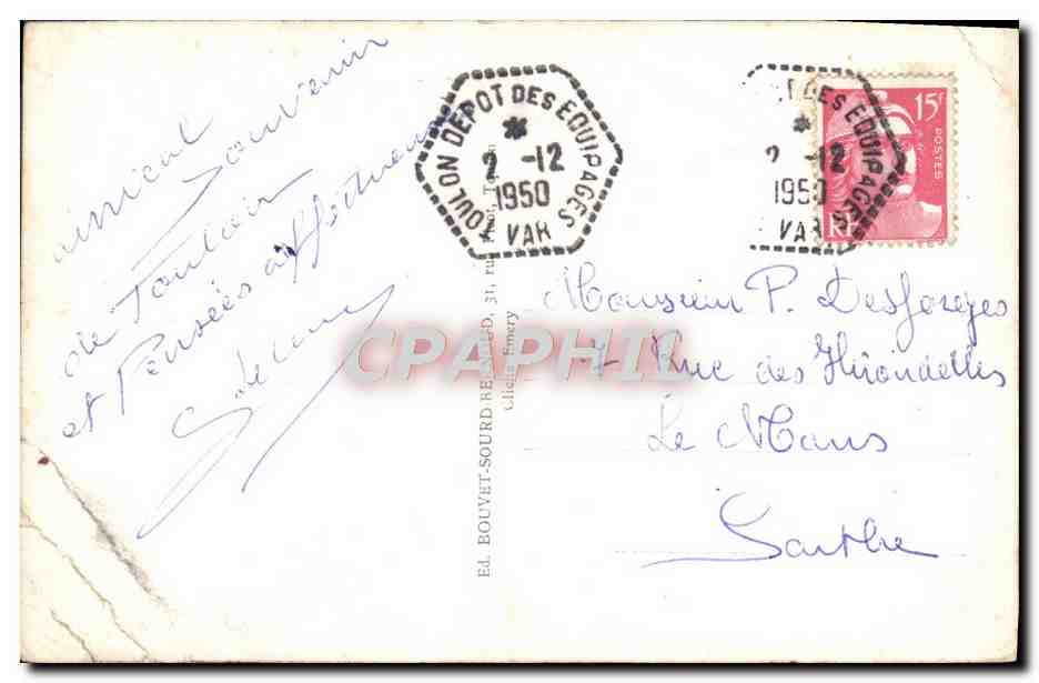 CPA Croiseur Montcalm Cachet Toulon Depot des Equipages — Verso