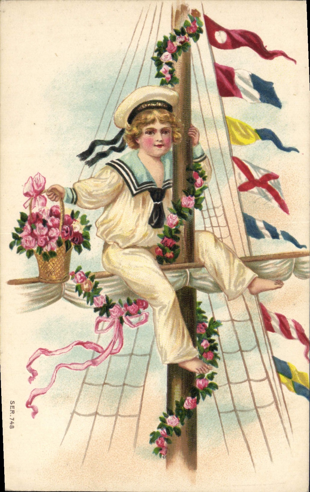 CPA Fantaisie Enfant Marin Bateau