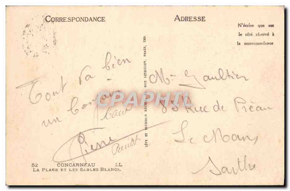 CPA Concarneau La Plage Et Les Sables Blancs — Rückseite