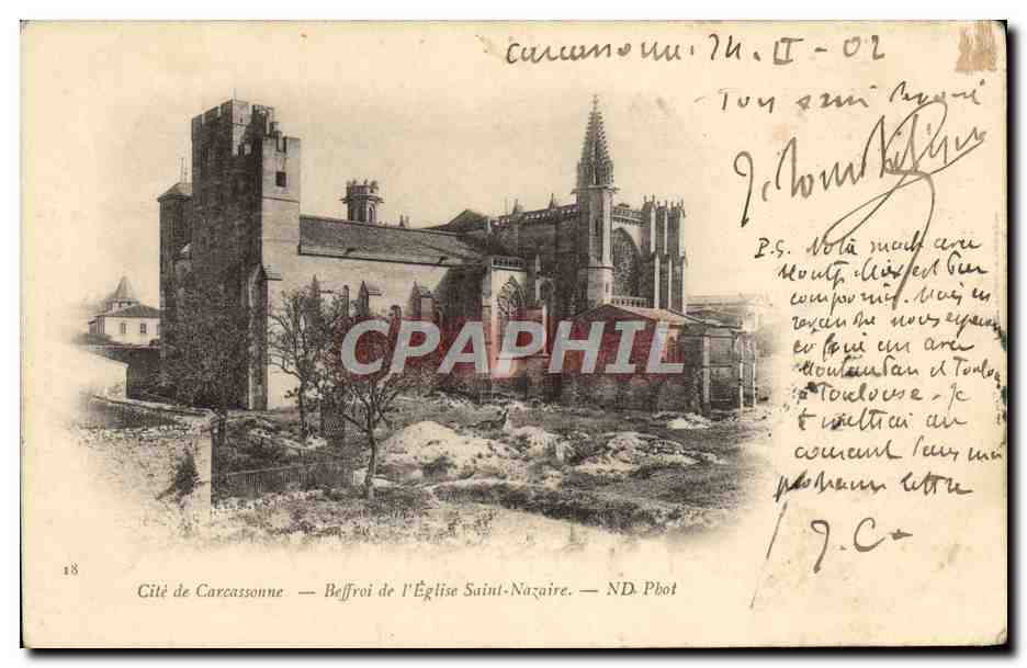 CPA Cite de Carcassonne Beffroi de L'Eglise Saint Nazaire