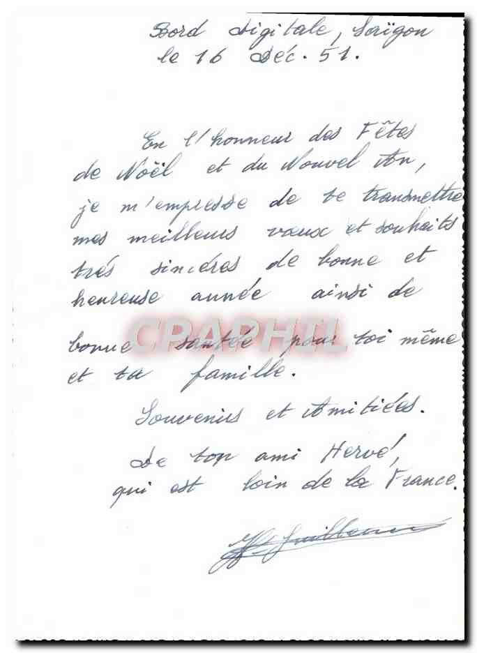 CPM Heureux Noel Indochine Vietnam Boeuf 1951 — Rückseite