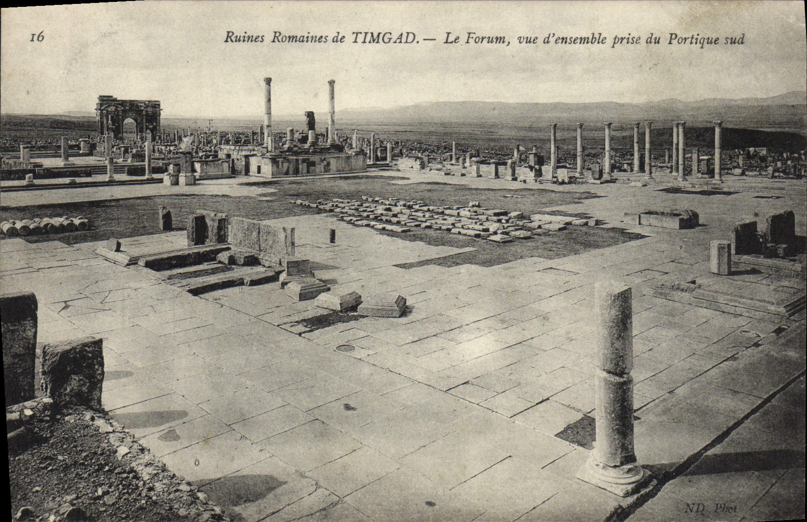 CPA Ruines Romaines Timgad Le Forum Vuee d'Ensemble Prise du Portique Sud