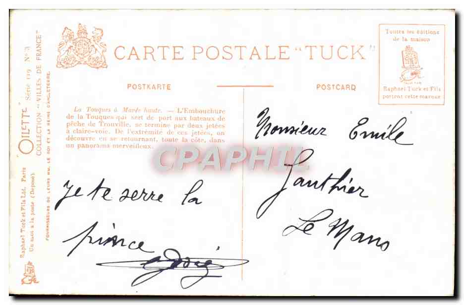 CPA Trouville La Touques a Marte Haute Bateau — Rückseite