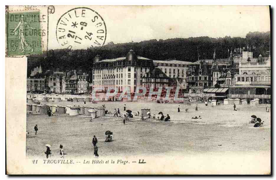 CPA Trouville Les Hotels et la Plage cachet Daguin Deuaville 