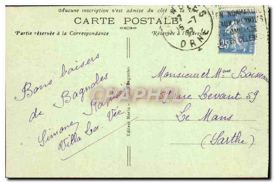 CPA Station Thermale de Bagnoles de L'Orne Hotel des Thermes — Rückseite