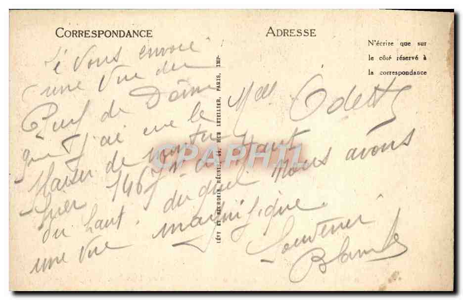 Vue du Puy-de-Dôme — L'Auberge du Temple de Mercure au sommet — éditeur Lévy & Cie, n°5 — Verso