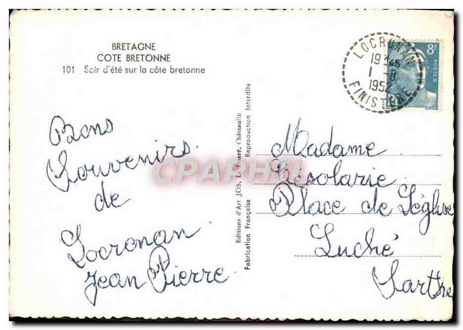 Côte bretonne — Scène d'été — Éditions d'Art JOS. Lourard, n°101 — Verso