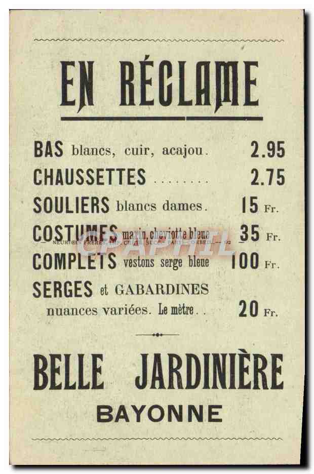 CPA Bayonne Belle Jardiniere Place Lavigerie Rue des Halles Duchen Place d'armes — Verso