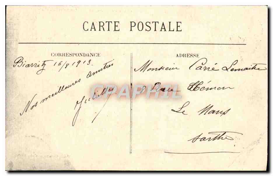 CPA Biarritz Pittoresque Avenue des Tamaris et le Basta Automobile Cheval — Verso