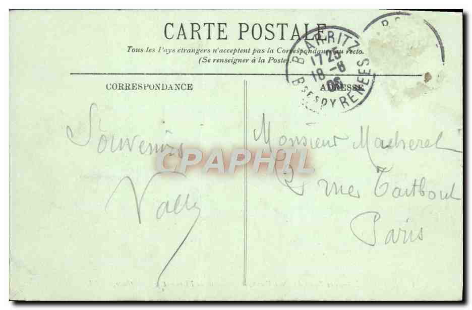 CPA Biarritz Les Bains du Port Vieux le Rocher de la Vierge et le semaphore  — Verso