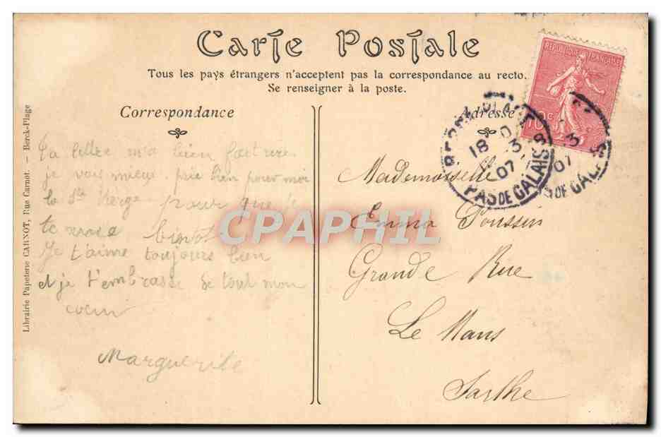 CPA Berck Plage L'Entonnoir Anes Mules Hotel du centre — Rückseite