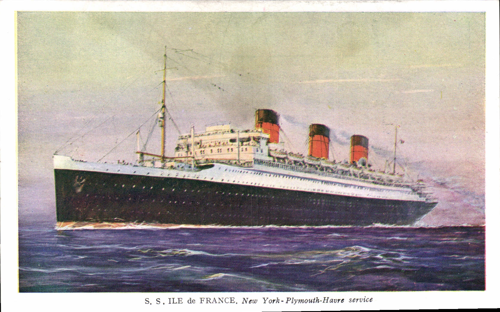 CPA SS Ile de France New York Plymouth Havre Service Bateau