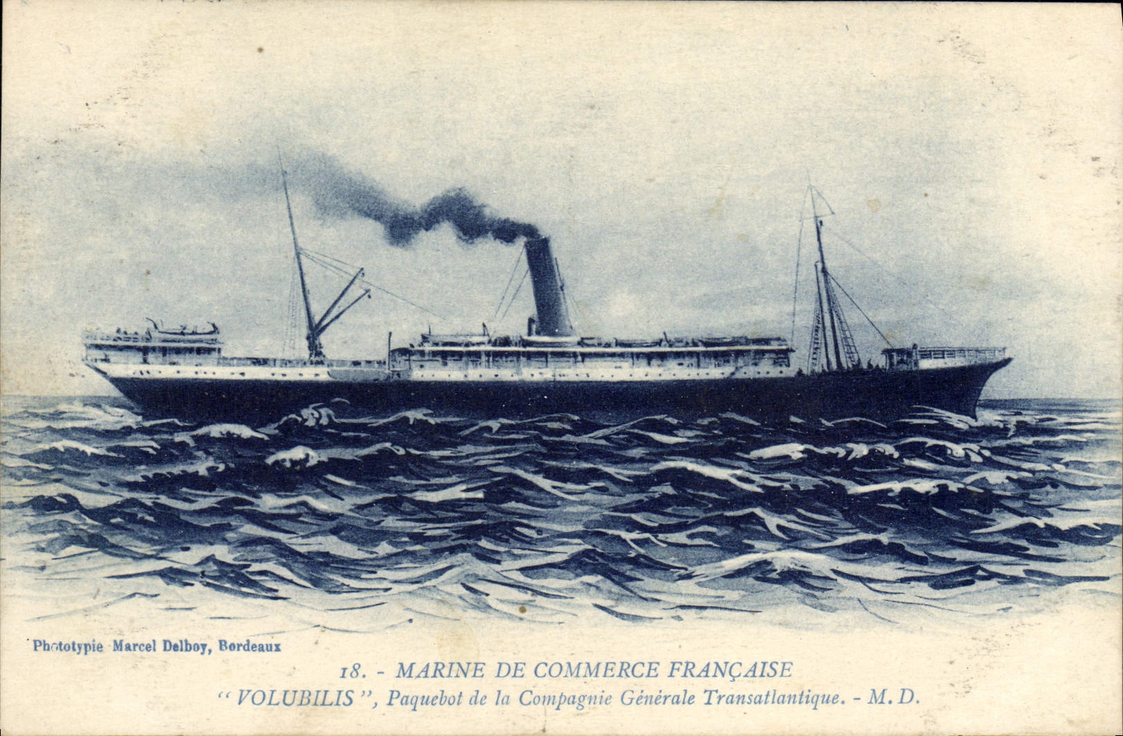 Paquebot "Volubilis" — Compagnie Générale Transatlantique — Phototypie Marcel Delbouy, Bordeaux
