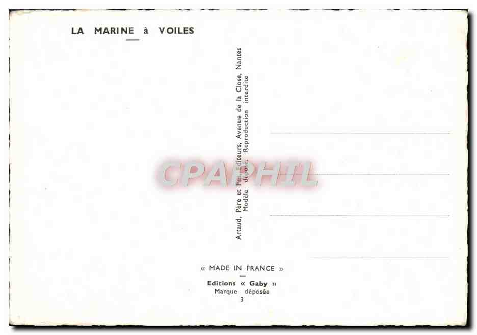 Navire à voiles — Nantes — Éditeur Gaby, n°3 — Rückseite