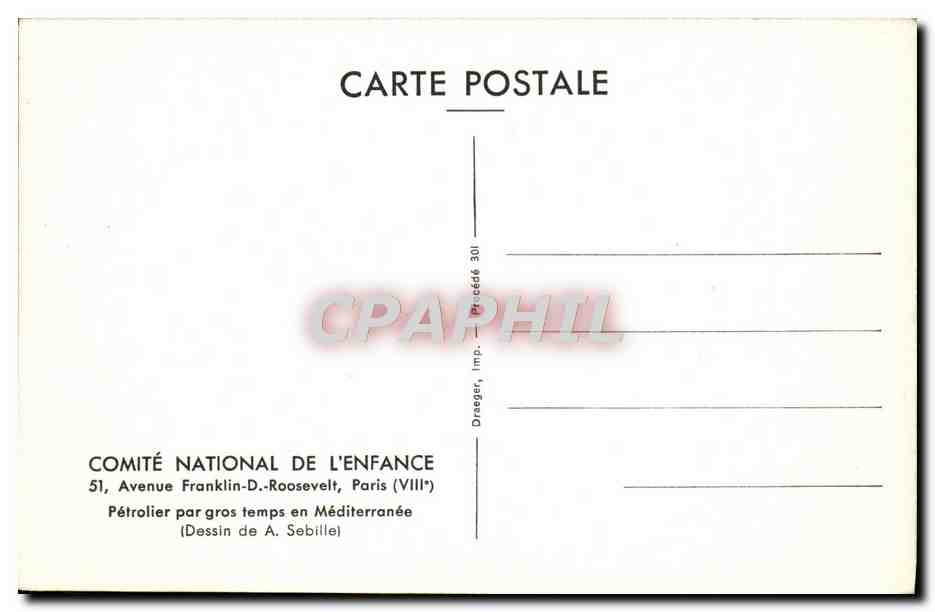 Pétrolier par gros temps en Méditerranée — Dessin de A. Sebille — COMITÉ NATIONAL DE L'ENFANCE — Reverso