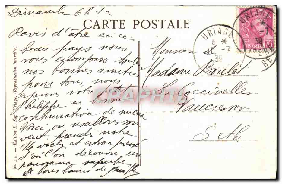 CPA Uriage Les Bains Le Chateau et le Colon Vu de la Route de Villeneuve — Rückseite