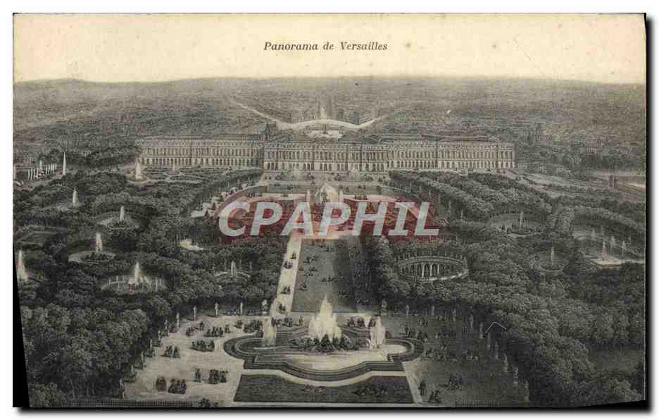 Panorama de Versailles — vue aérienne du château et des jardins — A. Bourdier, imp.-édit., Versailles