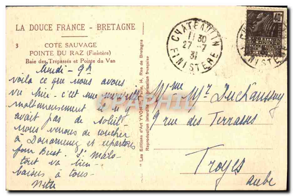 CPA Pointe Du Raz Baie des Trepasses et Pointe du Van — Rückseite