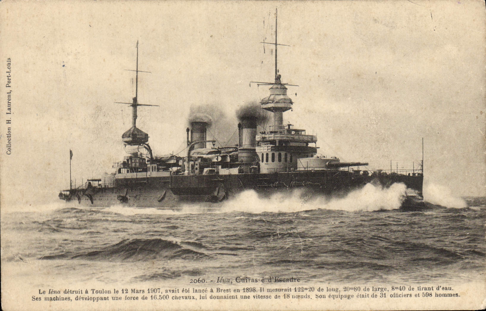 Le Iéna, cuirassé d'escadre — détruit à Toulon le 12 mars 1907 — H. Laurent, n° 2060
