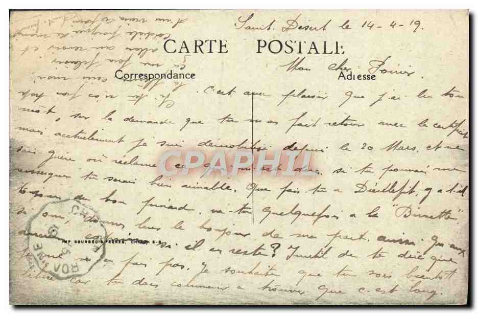CPA Etablissements Schneider et Cie de Chalon sur Saone Contre torpilleur d'escadre Arc et Mousqueton  — Verso
