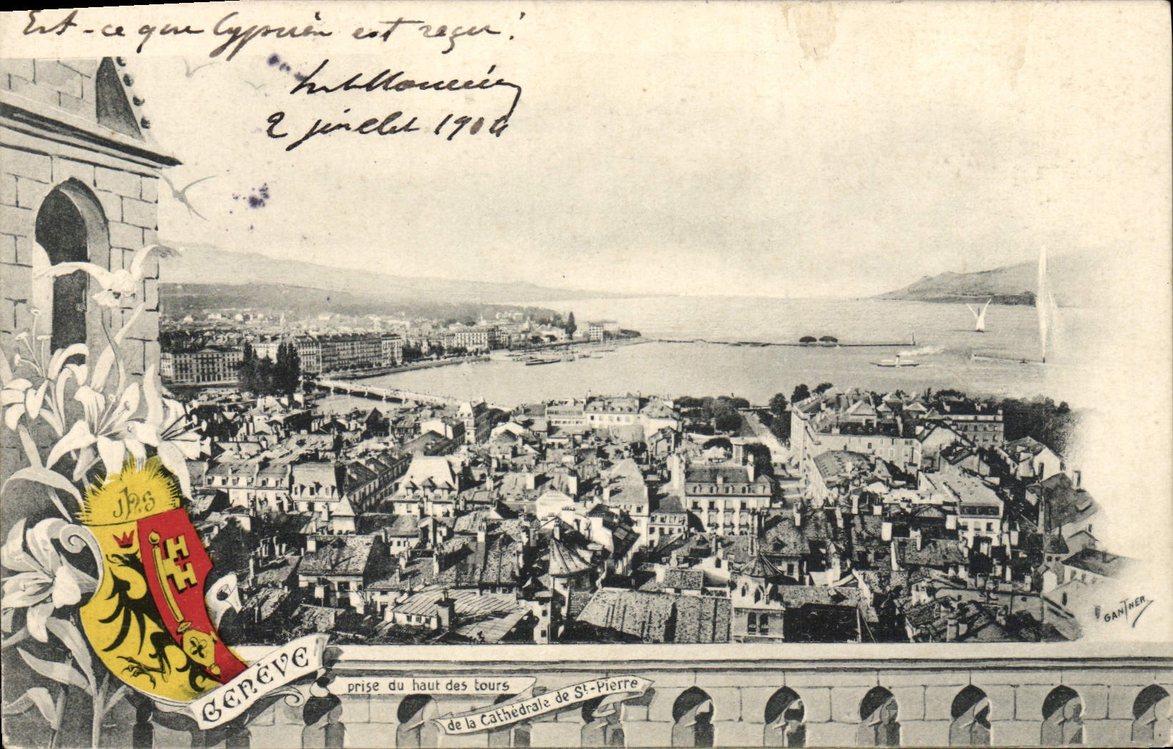 CPA Geneve prise du haut des tours de la cathedrale de St pierre 