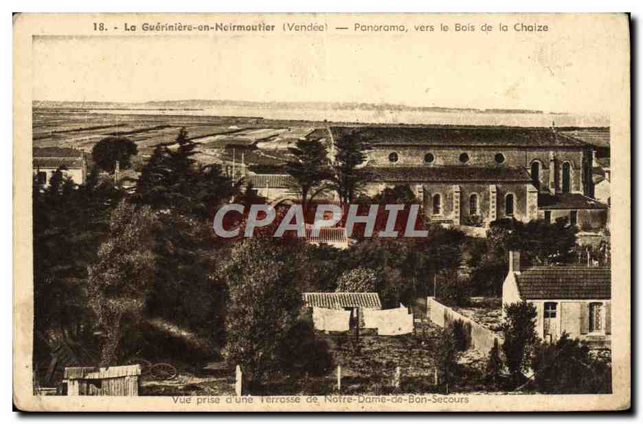 La Guérinière-en-Noirmoutier (Vendée) — Panorama, vers le Bois de la Chaize — Vue prise d'une terrasse de Notre-Dame-de-Bon-Secours